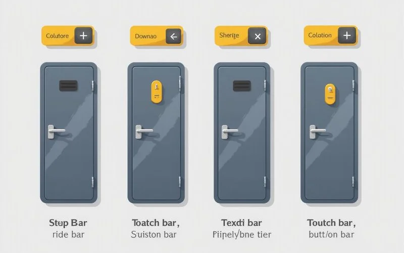 Different panic bar styles side by side for comparison