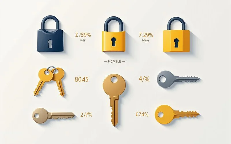Flat-lay of common Malaysian locks and keys with price-tier comparison