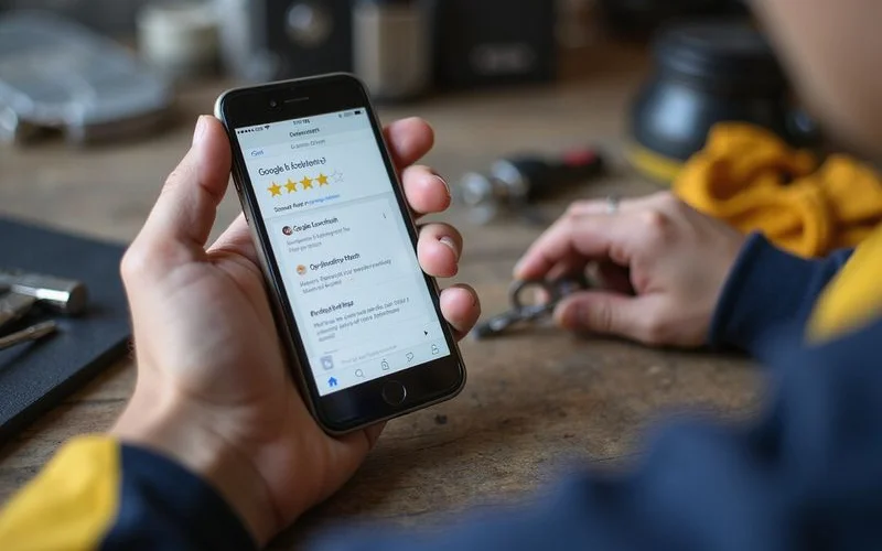 Checking a locksmith's Google reviews before booking