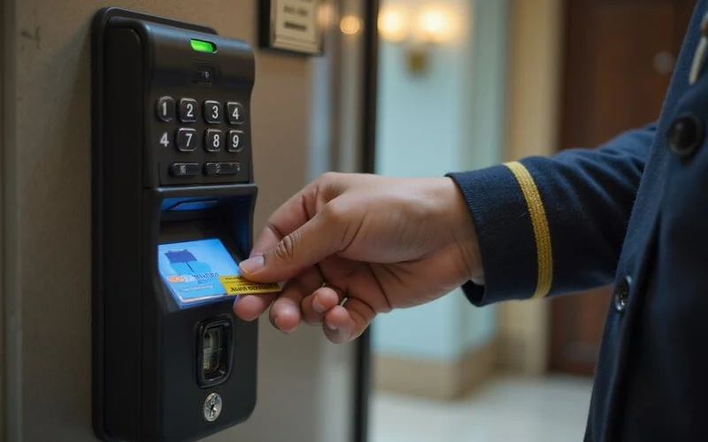 Tapping a duplicated access card on a condo lobby reader