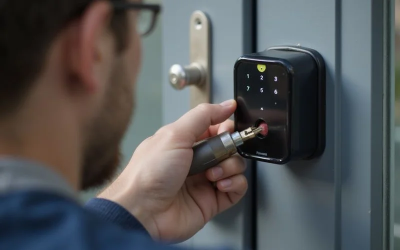 Person unlocking a smart lock with a fingerprint