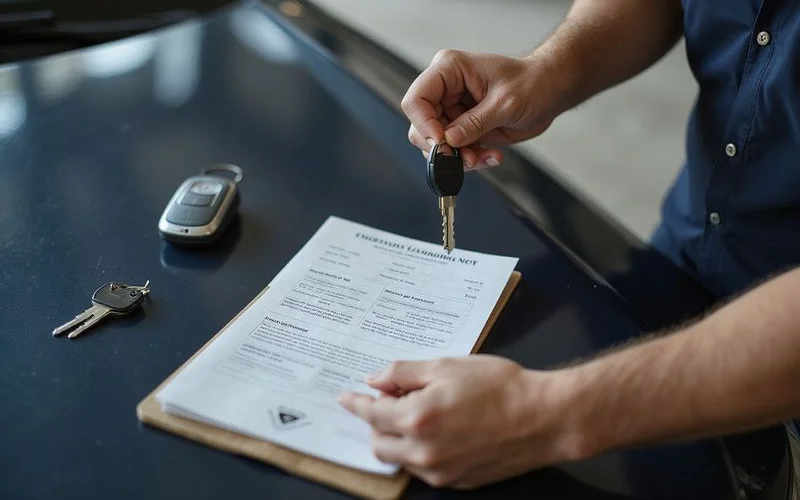 Vehicle grant and ID ready as proof of ownership for a car key job