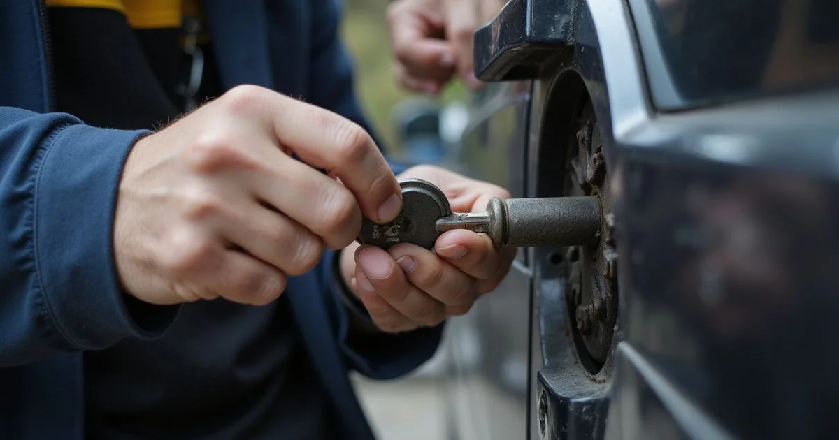 Locksmith decoding a car lock to cut a new key from scratch