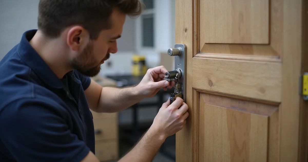 Locksmith measuring a door for smart lock compatibility