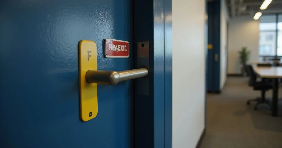 Panic bar fitted on a commercial fire-exit door in a PJ shoplot
